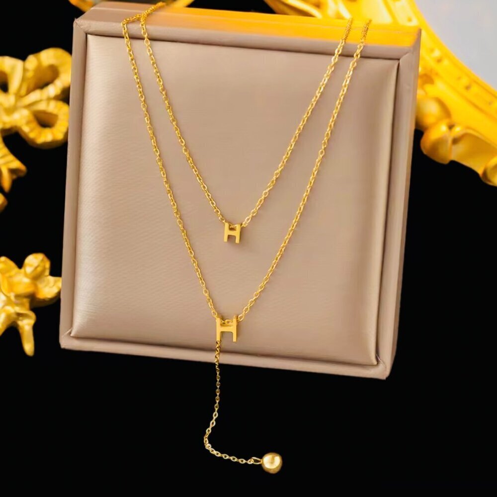 18K Gold Plated Stainless Steel Double Layer Necklace